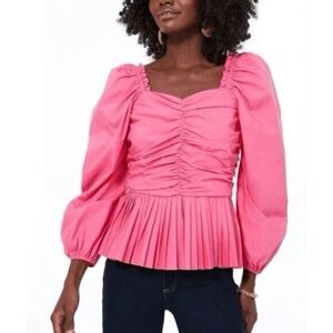 Hyacinth House Pink Pleated Mina Ruffle Blouse Tuckernuck Top